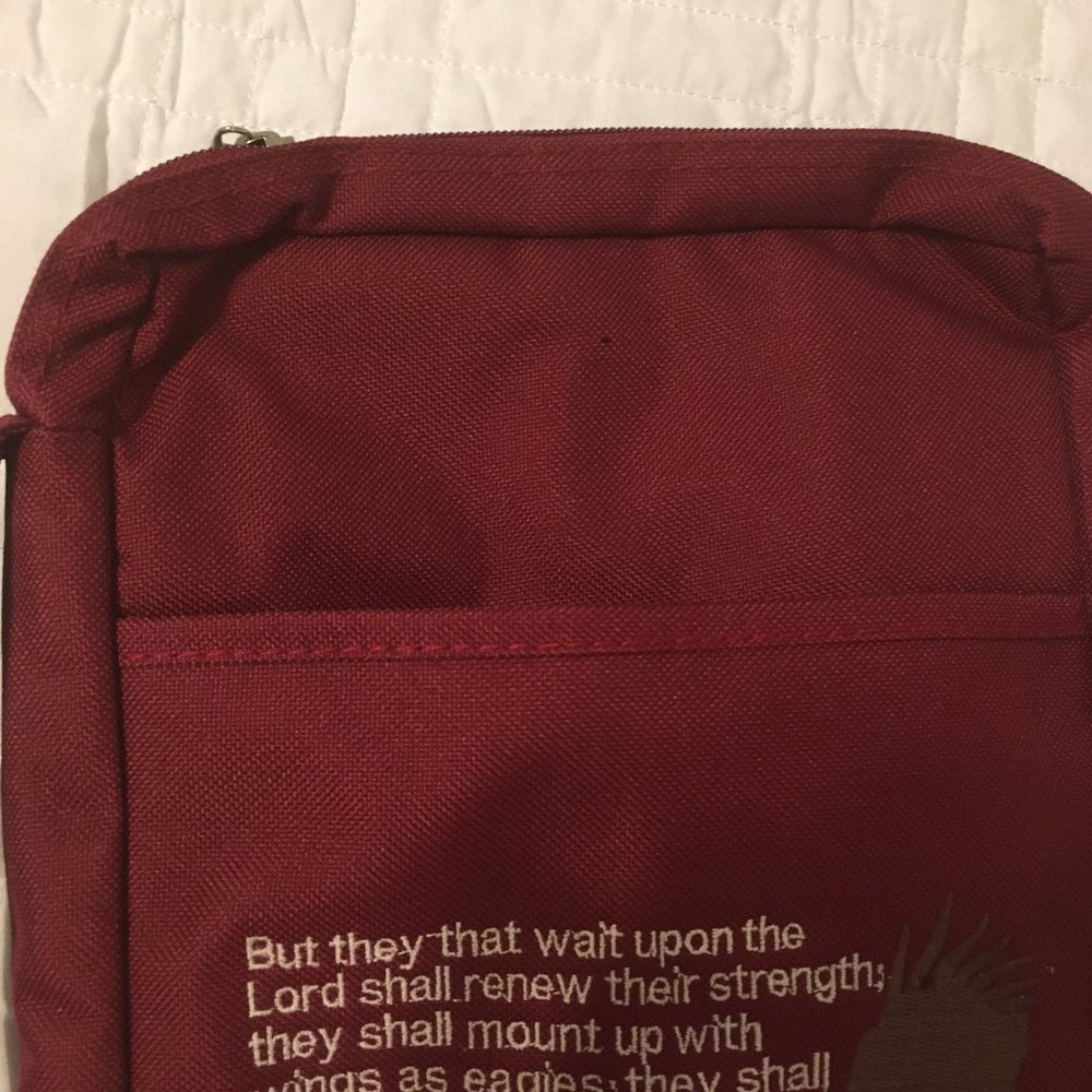 SOLD SOLD Zippered Canvas Bible Cover With Scripture Isaiah 40:31 Large - Picture 4 of 4